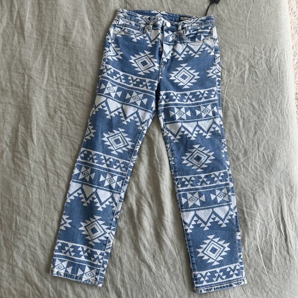 Blank NYC Aztec Print Crop Jeans Size 24 NWT Blue Boho - Picture 4 of 7